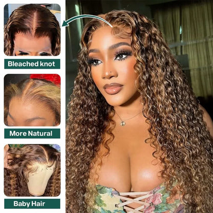 Highlight Deep Wave 4/27 Lace Front Wig Human Hair 13x6 13x4 HD Lace Frontal Wig 1B/30 Colored Ombre Honey Blonde Human Hair Wig