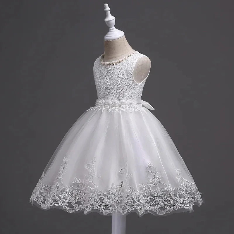 0-3Y Baby Girl Clothes Lace Dress Sleeveless Infant Summer Dress White Dress for Girls Baptismal Costume Toddler Wedding Dress