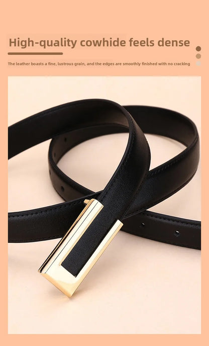 Genuine leather belt for women; cowhide fashion waist belt; versatile smooth buckle; 2025 dress decoration belt for