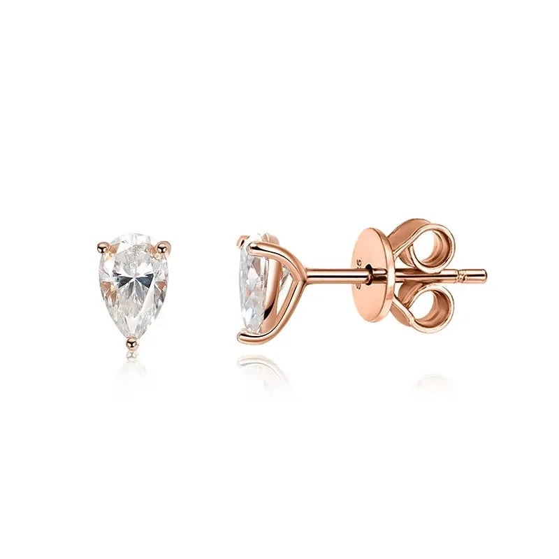 0.5CT 1CT Pear Cut Certified Moissanite Stud Earrings for Women 100% 925 Sterling Silver Plated 18k Gold Wedding Jewelry