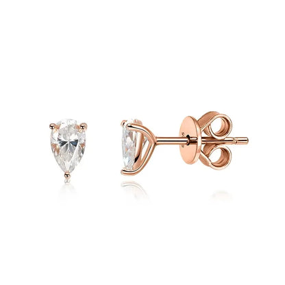 0.5CT 1CT Pear Cut Certified Moissanite Stud Earrings for Women 100% 925 Sterling Silver Plated 18k Gold Wedding Jewelry