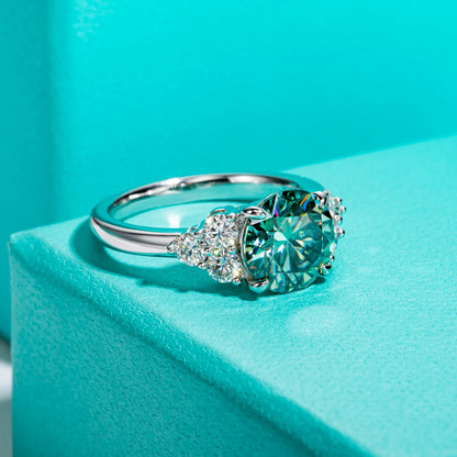 3ct Round Cut Blue Green Color Moissanite Engagement Ring 18K Gold Plated Silver Luxury Wedding Ring Jewelry  Wholesale