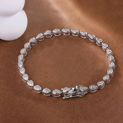 Certified 0.2carat Waterdrop Moissanite Tennis Bracelets Bezel Set 925 Sterling Silver Pear Cut Diamond Bracelet for Women