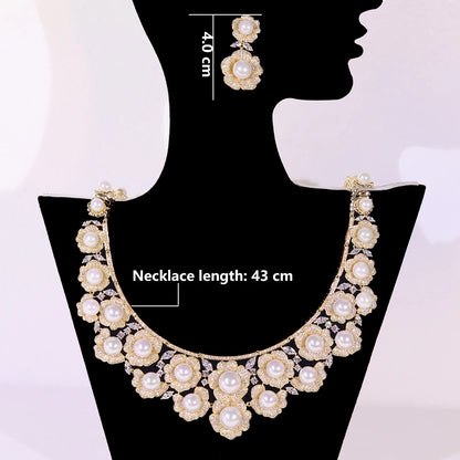 High Quality Zircon Pearls Jewelry sets Luxury Designer Flower Necklace Women Sparkling Dubai Bridal Party Costume Accessories
