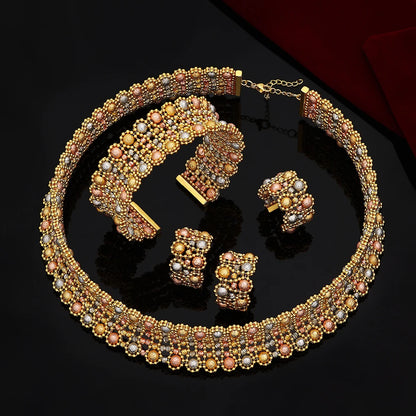 Dubai Casamento Nupcial Conjuntos Completos De Joias Para Mulheres Festa Luxo Nigéria Banhado A Ouro Contas Gargantilha Colar Conjunto De Joias