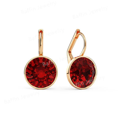 Earring for Women Christmas Birthday Premium Austrian Crystals Round Cut Dangle Silver Gold Color Pierced Jewelry