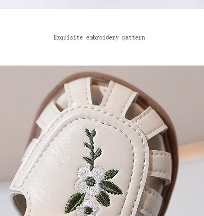 Traditional Chinese Embroidery Kids Shoes for Girl Sandals Summe Retro Princess Shoes Roman Style Girls Leather Shoes Kid F05173