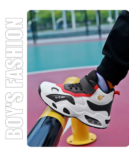 Children's High-top Basketball Shoes Anti-slip Basketball Combat Boots Boys Girls Outdoor Cushioned Sneakers Ankle Support Shoes