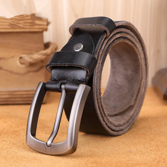 Natural cowhide belt for men's hard metal buckle soft original cowhide mens leather belt unique texture real leather jeans belt