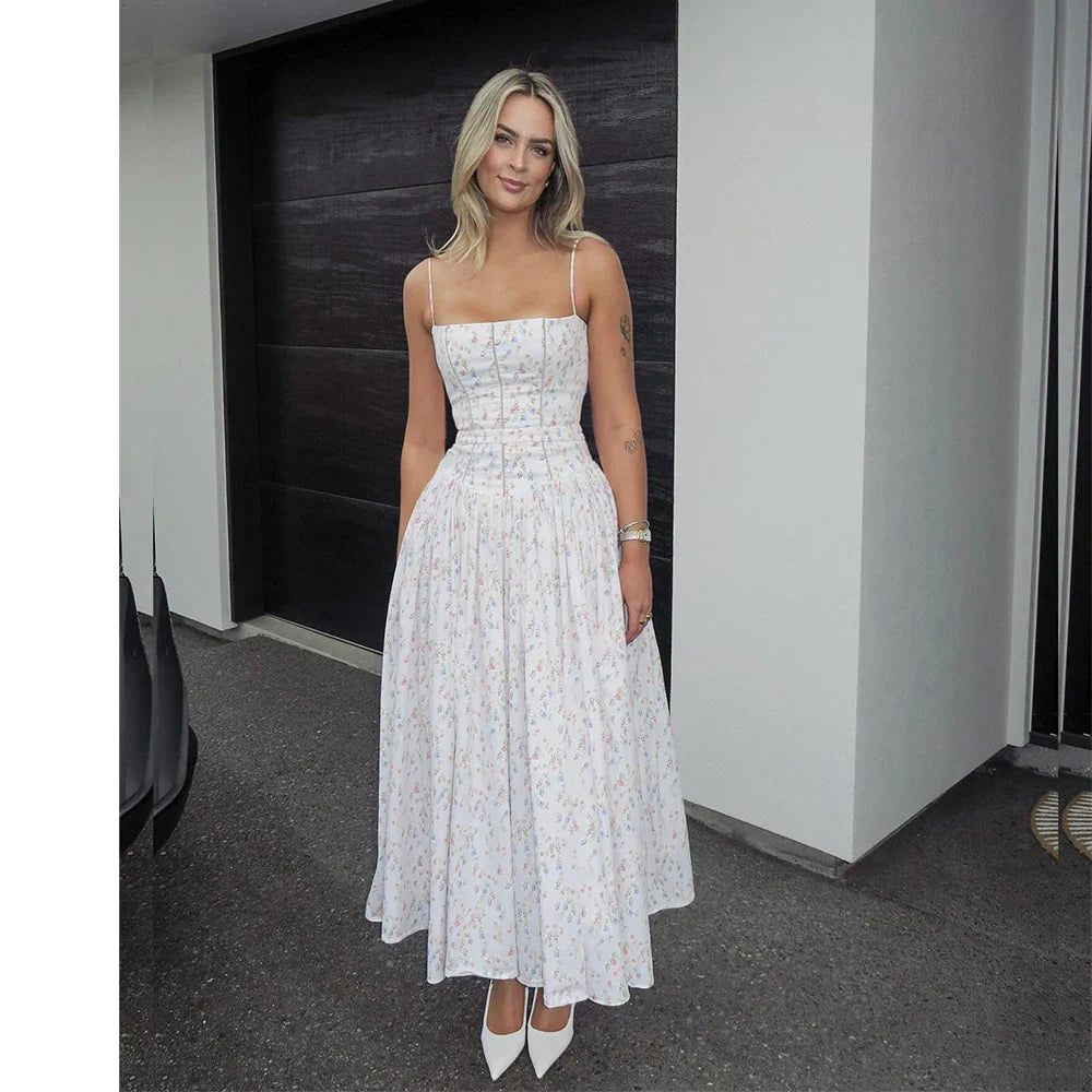 Summer Clothes for Women Midi Elegant Dress 2025 New Arrivals White Floral Print Holiday Dress