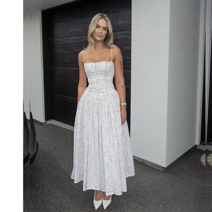 Summer Clothes for Women Midi Elegant Dress 2025 New Arrivals White Floral Print Holiday Dress