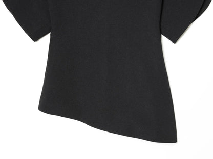 Women Vintage Black Short Puff Sleeve Shirts O Neck Asymmetrical Hem Blouse 2026 Spring Trend High Street Lady Chic Tops