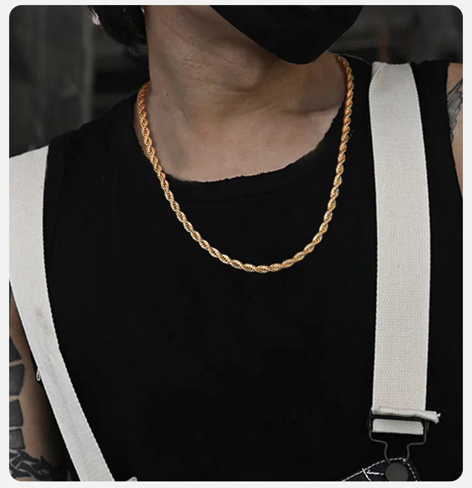 Dainty Gold Color Rope Chain Necklaces for Women Men,Chic Twisted Collar, Waterproof Stainless Steel Link 2/3/4/5mm Width
