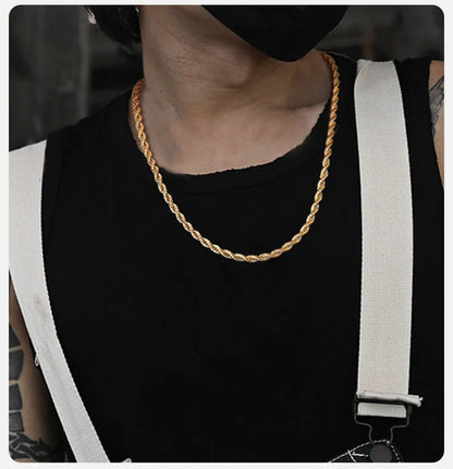 Dainty Gold Color Rope Chain Necklaces for Women Men,Chic Twisted Collar, Waterproof Stainless Steel Link 2/3/4/5mm Width
