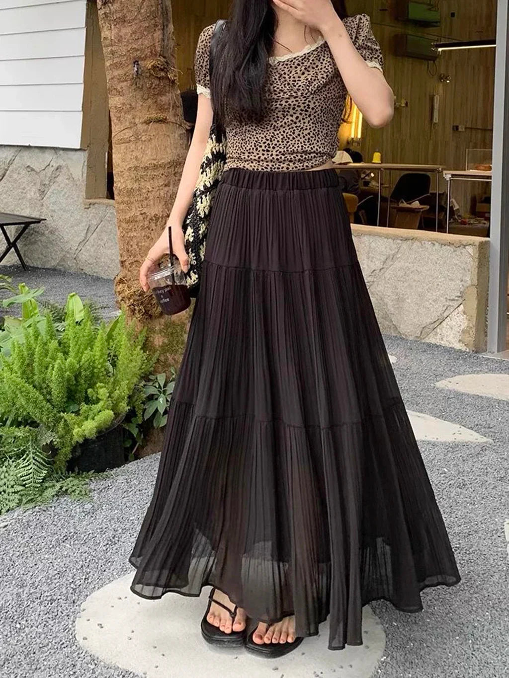 Women's High Waist Pleated Maxi Skirt, Casual A-Line Flowy Tiered Long Skirt, Elegant Beach Vacation Skirts for Ladies