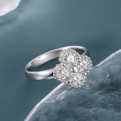 1.2CT Sterling Silver 925 Moissanite Ring Clover Lucky Jewelry Engagement Rings for Women Girls Luxury Gift
