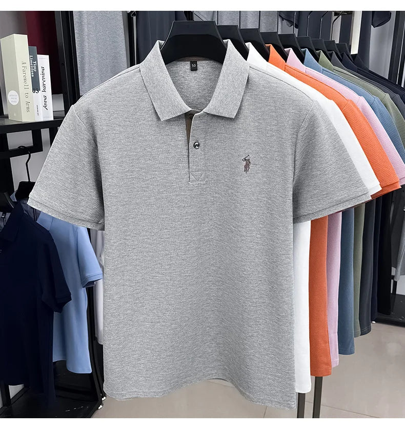 100% pure cotton high-end brand men's short sleeve polo shirt comfort lightweight summer casual T-shirt youthful fashionable top