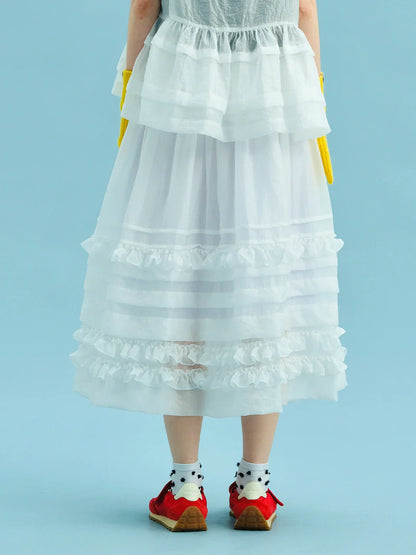 2025 New Black Tiered Skirt Cascading Ruffles Summer Urban Chic Women's Daily skirt 255055