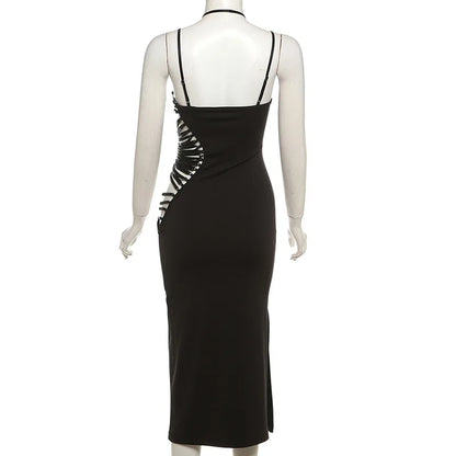 Hollow Out Dress Women Mall Gothic Aesthetic Sleeveless Bodycon Dress Streetwear Elegant Evening Party Dress Female