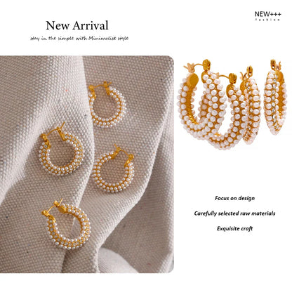 Exquisite Luxury Stainless Steel Imitation Pearls Hoop Huggie Earrings Romantic Elegant Fashion Charm Trendy Chic Jewelry