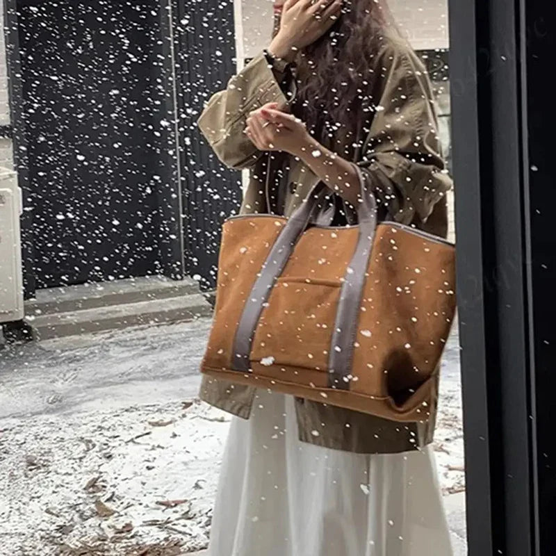 Vintage Suede Large Capacity Handbag Simple All-match Fashion Tote Bags Design Casual Top Handle Shoulder Bag For Women
