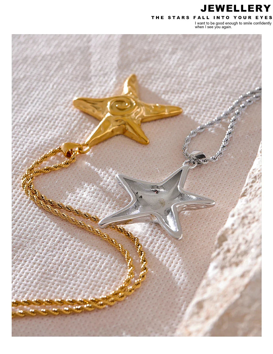 316L Stainless Steel Starfish Pendant Necklace Rust Proof Statement 18K Gold PVD Plated Individualistic Holiday Jewelry