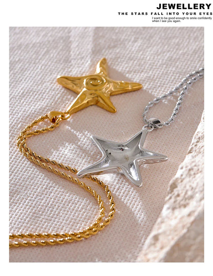 316L Stainless Steel Starfish Pendant Necklace Rust Proof Statement 18K Gold PVD Plated Individualistic Holiday Jewelry