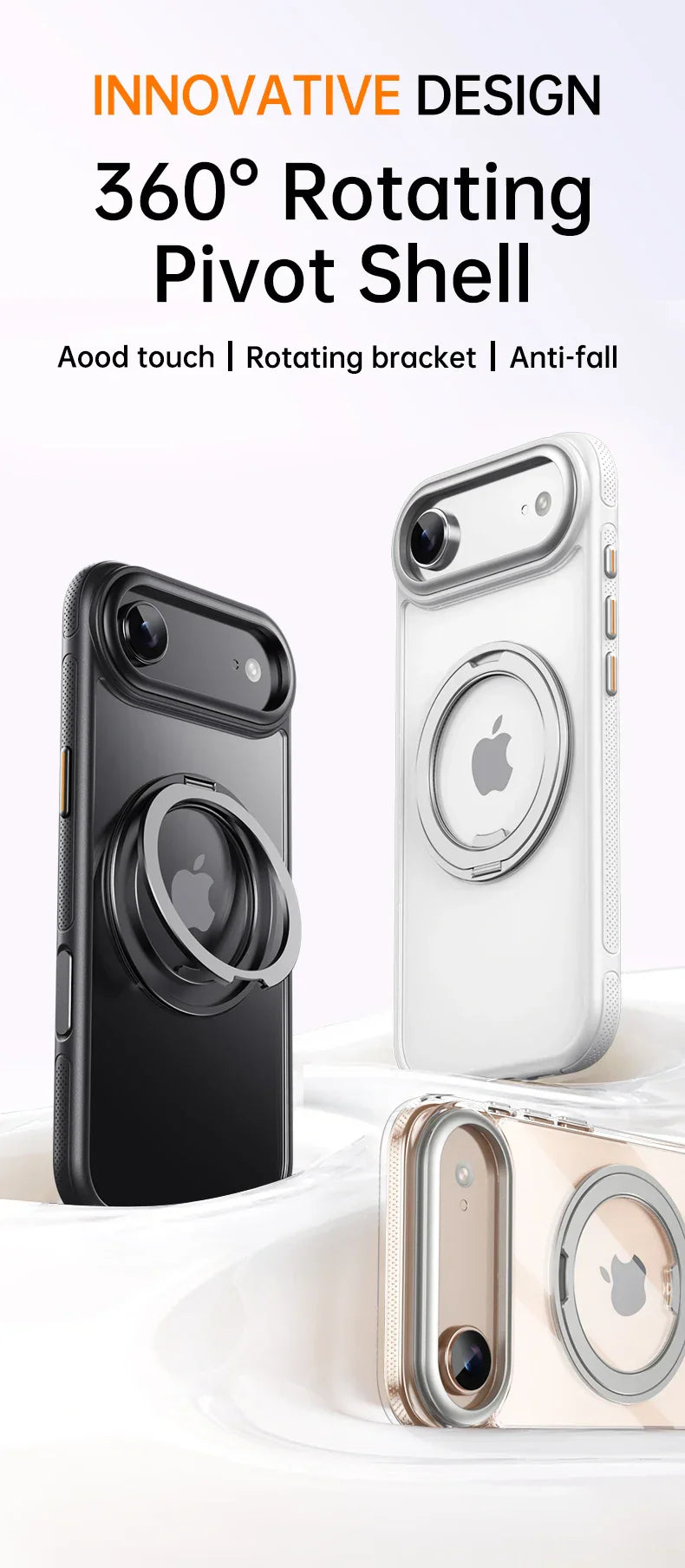 360° transparent Round ring Case for IPhone 12 13 14 15 16 Pro Max Fall prevention funda Cover sling Metal buttons 17 Air case