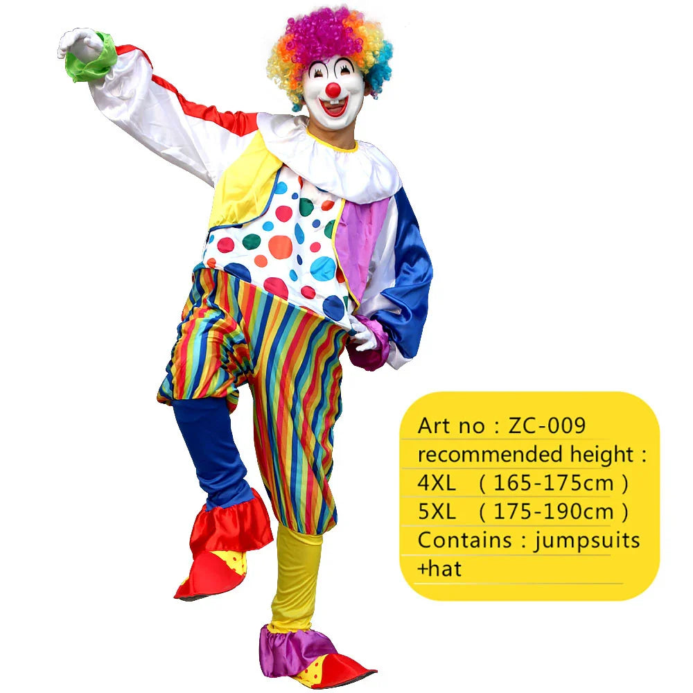 2025 New adult Circus Clown Cosplay Costumes Stage Performance Halloween Clown Role Play  Supply for Birthday Carnival