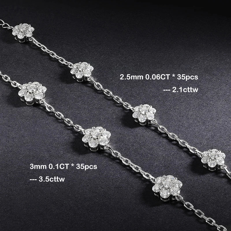 Flower GRA Certified Full 1.5/2.5/3mm D Color Moissanite Bracelet for Woman Men Silver 925 Diamond Hand Link Bracelets Gift