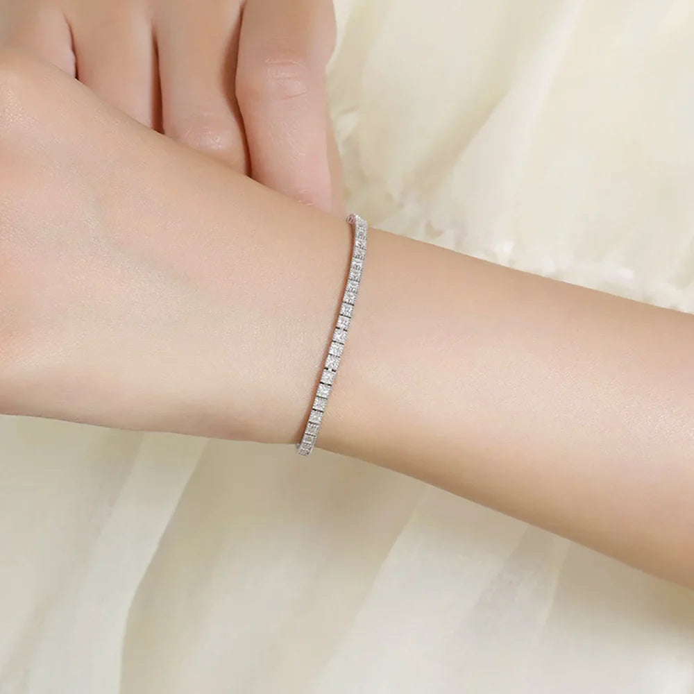 1.5MM 2MM Full Moissanite Tennis Bracelets for Women Princess Cut Lab Diamond 925 Sterling Silver Bangle Jewelry Gifts