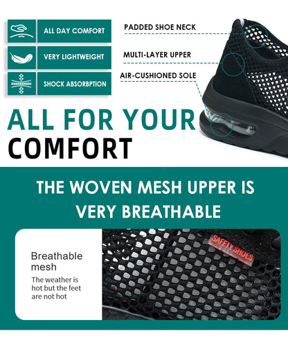 Men's Summer Mesh Breathable Steel Toe Safety Shoes Anti-Smash Puncture Proof Kevlar Comfortable Outdoor Work Shoes