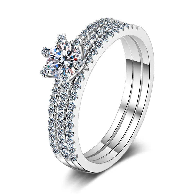 2pcs Diamond Rings GRA Certified D VVS1 Moissanite 925 Sterling Silver Plated 18k white gold Wedding Band Bridal Sets
