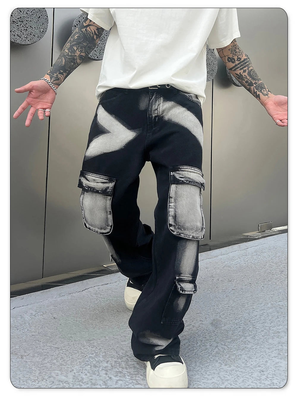 Trousers Streetwear Aesthetic Men's Jeans Tie Dye Man Cowboy Pants Wide Leg Hip Hop Goth Soft Cotton Original Multi Bag Jeans