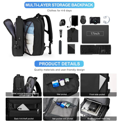 Men Backpack Business Travel Backpack Carry on Waterproof Expandable Backpacks Large Capacity Weekend Traveler Laptop Bag