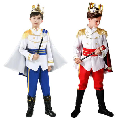 Red The King Prince Cosplay Costume for  Halloween Carnival Party Blue Cloak Scepter Crown Jacket Prince Suit 7 Pcs Makeup Party