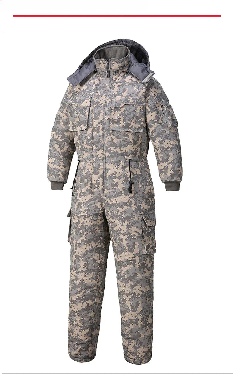 Men Winter Waterproof Thick Cotton Jumpsuit Clothing Outdoor Convenient Sports Camo Jacket Warm Cold Proof Hooded Work Clothes