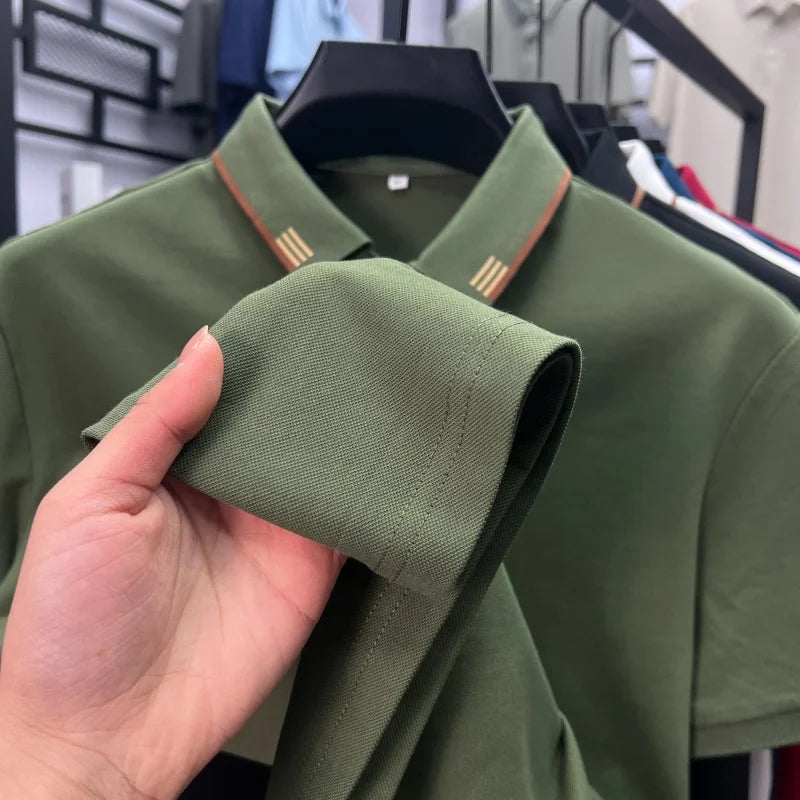Luxury Design Men's Polo Shirt Lapel Short Sleeve T-Shirt Summer New Solid Color Simple Fashion Casual Business Office Menswear
