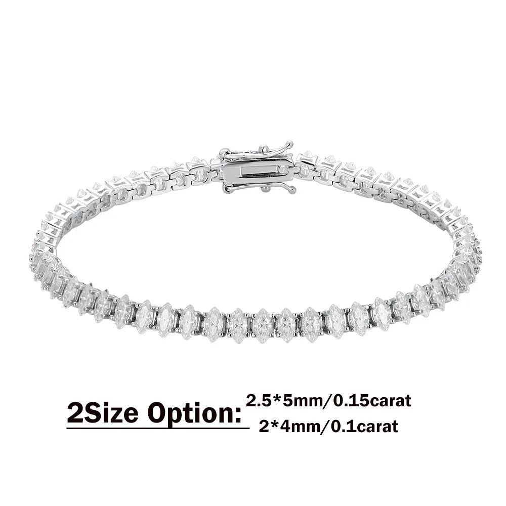 0.1/0.15carat Marquise Cut Moissanite Diamond Tennis Bracelets with Certifcate S925 Silver Bridal Wedding Bracelet for Women