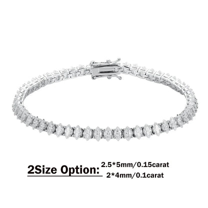 0.1/0.15carat Marquise Cut Moissanite Diamond Tennis Bracelets with Certifcate S925 Silver Bridal Wedding Bracelet for Women