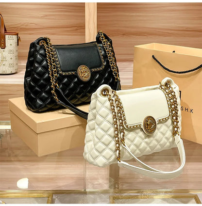 Brand genuine leather chain bag for women in 2025, new designer with a sense of luxury, large capacity underarm shoulder bag