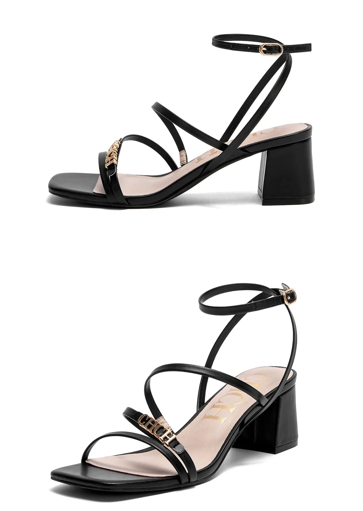 Women's High Heels New Summer Black Strap Casual Shoes Commuting Women's Shoes 6CM