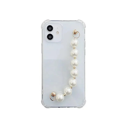 Pearl Chain With Casing for iPhone 16 15 14 13 12 11 Pro Max XR 8 7 Plus Crossbody Necklace Lanyard Phone Case Shockproof Cover