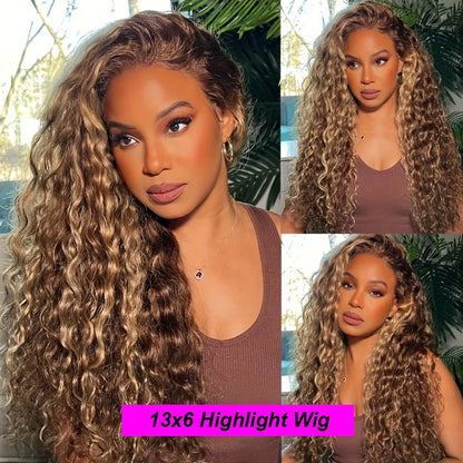 Highlight Deep Wave 4/27 Lace Front Wig Human Hair 13x6 13x4 HD Lace Frontal Wig 1B/30 Colored Ombre Honey Blonde Human Hair Wig