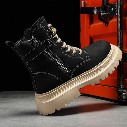 Men's Boots 2024 Autumn Thick Soled Zipper Lace-up Korean Belt Buckle Height Increasing Comfort High Top British Sports Boots