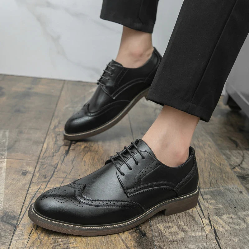 Men Lace Up Derby Shoes PU Solid Color Round Toe Business Casual Fashion Formal Shoes