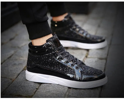 Man High Top Sneakers Luxury Glitter Men Ankle Boots Fashion Non-slip Casual Shoes High Quality Hip Hop Men Boots 2024