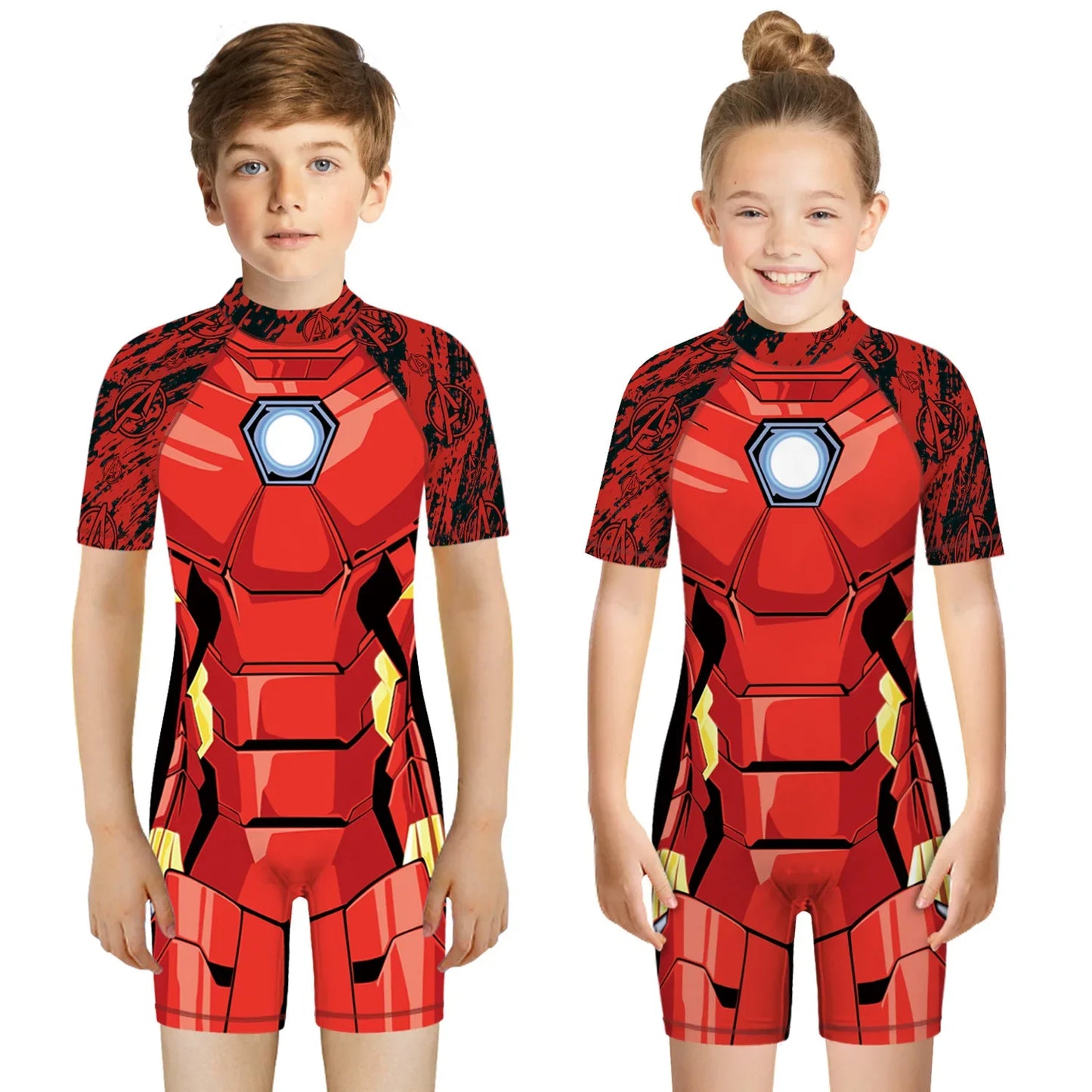 Children One Pieces Swimsuit Superhero 3D Print Playsuit Child Short Sleeve Swimwear Beach Bathing Suit Swim Wear For Boys Girls