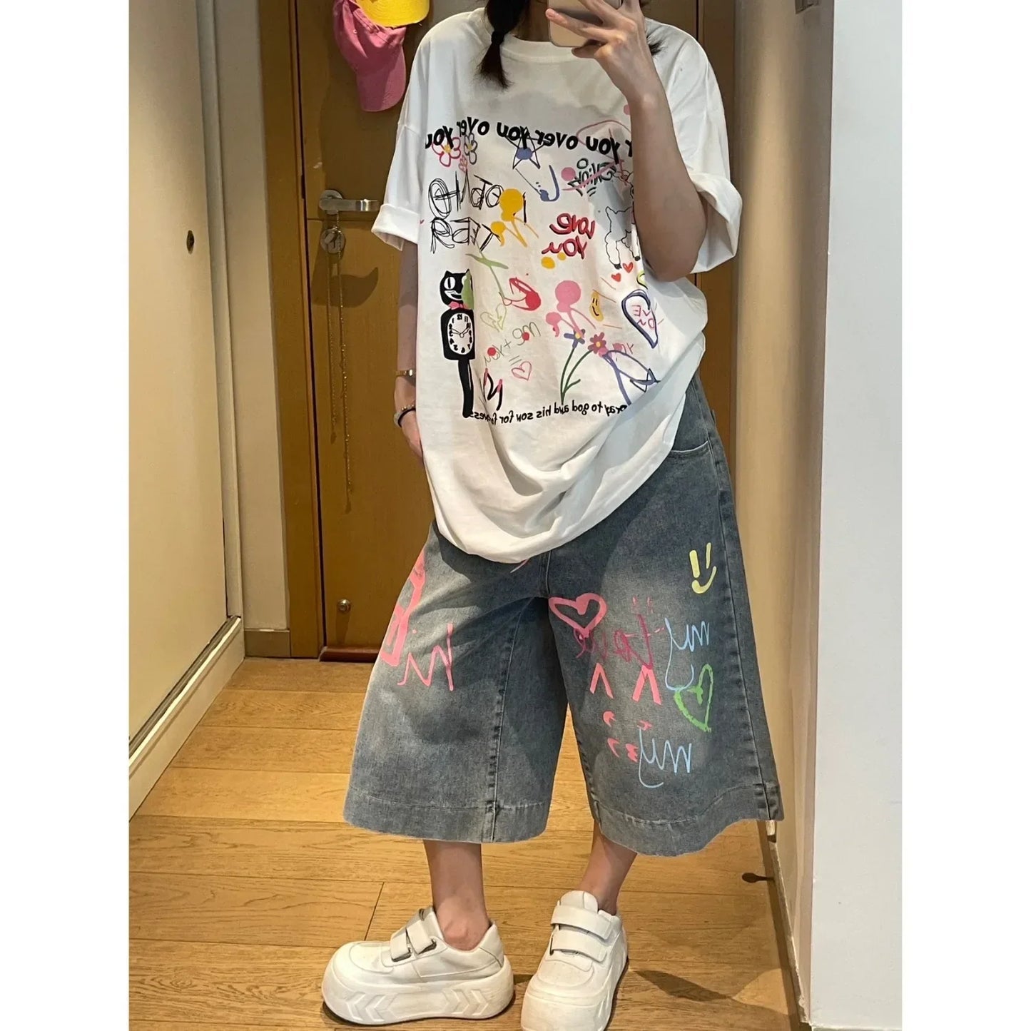 High Waist Straight Leg Loose Fit Seven Inch Short Pants