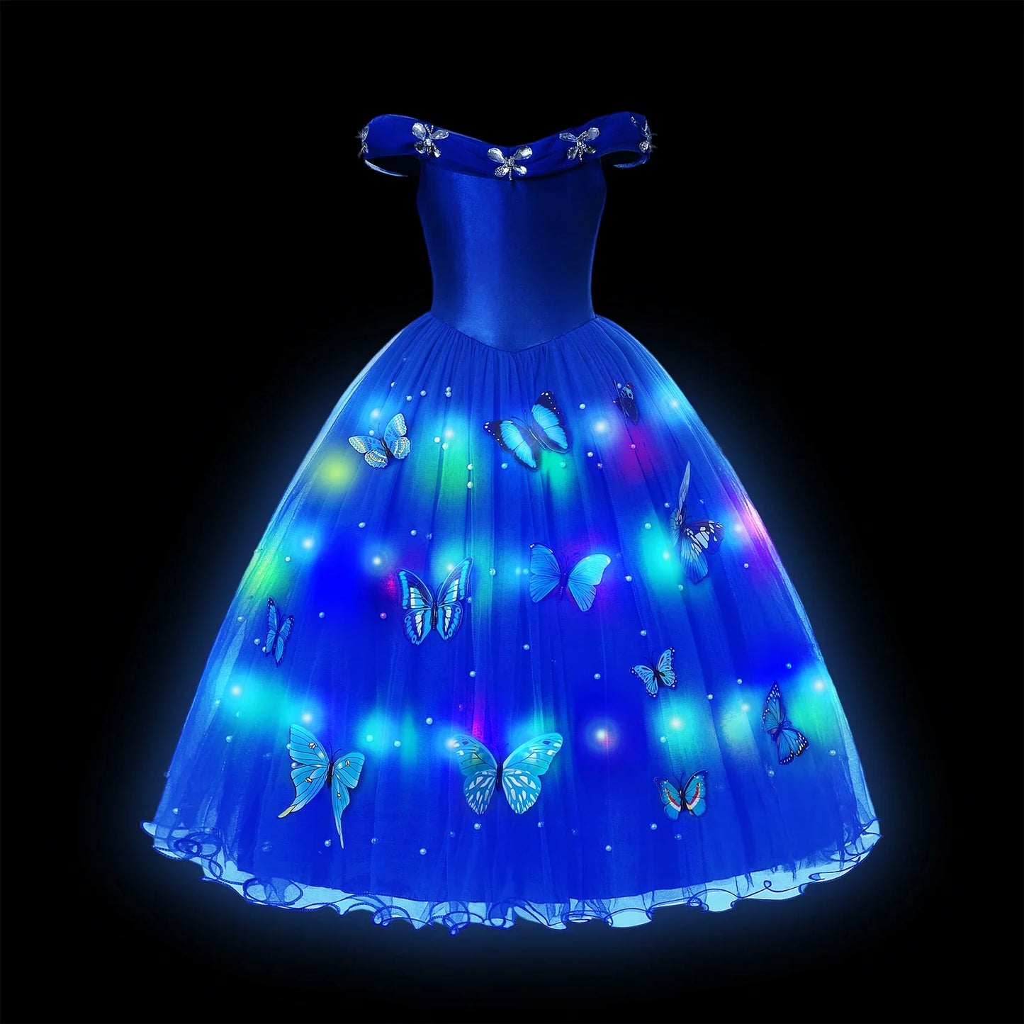 Children LED Light Up Dress Girls Kids Purple Green Cosplay Costume Carnival Birthday Party Clothes Halloween Costume Prom Gown